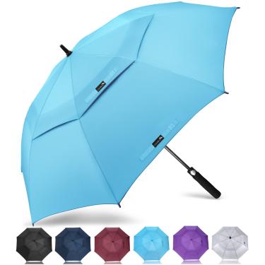 Imagem de ZOMAKE Guarda-chuva de golfe de 152 cm, grande guarda-chuva à prova de vento aberto automático grande guarda-chuva de chuva com dossel duplo para homens - guarda-chuvas de vara ventilados (azul)