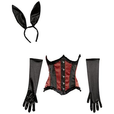 Imagem de Daisy corsets Espartilho feminino plus size gaveta superior 4 peças fantasia de coelho burlesco, vermelho/preto, 3X, Vermelho/preto