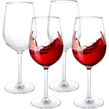 Imagem de LDXDRU Conjunto de 4 taças de vinho de plástico inquebráveis de 540 ml com haste, taças de vinho de cristal, livre de BPA | Seguro para lava-louças, perfeito para festa, casamento, piscina,