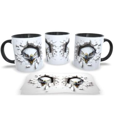 Imagem de Caneca Preta de Porcelana Personalizadas Arte Espelhada em 3D Animais (Aguia 1)
