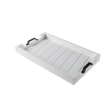 Imagem de Bandeja de mesa grande decorativa de madeira - bandeja branca otomana com alças de metal, bandeja de festa, bandeja de café da manhã, bandeja de chá, bandeja de café - bandeja de jantar e servir lanche - presente de chá de noiva e boas-vindas