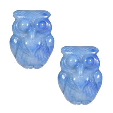 Imagem de Rockcloud Pacote com 2 estátuas de coruja de cristal esculpidas à mão com bolso para estatueta de animal escultura de coruja polida para decoração de mesa de escritório em casa, aventurina azul