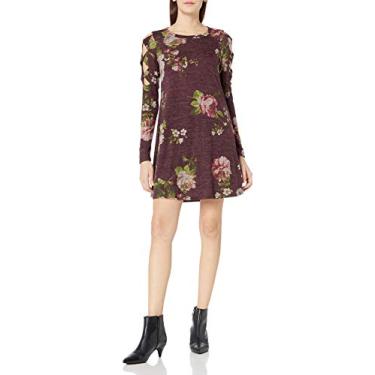 Imagem de A. Byer Vestido rodado juvenil feminino, Borgonha floral, GG