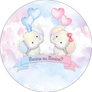 Imagem de Painel De Festa Redondo 1,50x1,50 - Elefantinhos Balões Revelação 034 