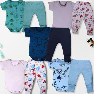 Imagem de Kit 10 Pçs Body E Mijão Bebe M/curta Malha Estampada 100% Algodão Meni