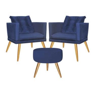 Imagem de Kit 02 Poltrona Com Almofada e Puff Milena Confort Sala Recepção Escri