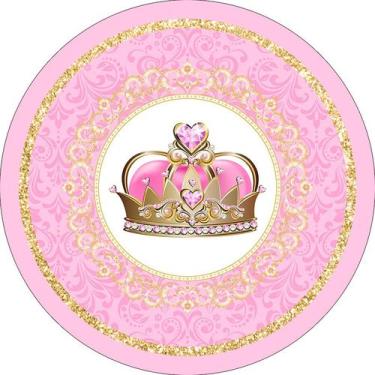 Imagem de Painel De Festa Redondo 1,50x1,50 - Realeza Coroa Rosa Candy 008 - Via