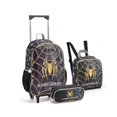 Imagem de Kit Mochila Rodinha Herói Super Spider Black Meninos Escolar - Seanite