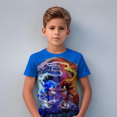 Imagem de Camisa Camiseta Infantil Sonic 3 Filme Shadow Knuckles - STAMMP B, Azu