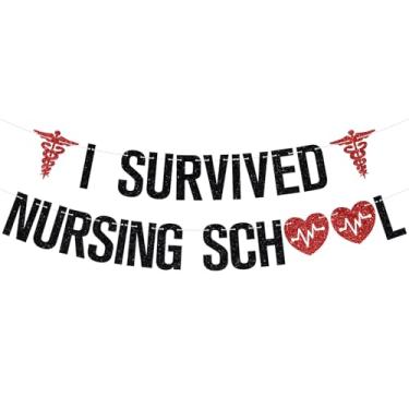 Imagem de Bandeira I Survived Nursing School, Congrats Nurse Grad/Future FNP/BSN/RN/LPN, placa de bandeira, decoração de festa de formatura de sobrevivente da escola de enfermagem Classe de 2025