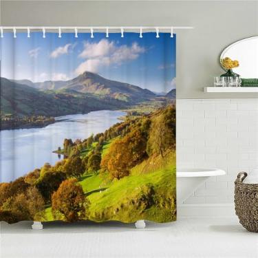 Imagem de Cortina de chuveiro de tecido de impressão à prova d'água Cortinas de banheiro com ganchos Cortina de banho Decoração para casa, JK4740, L240 x A180 cm