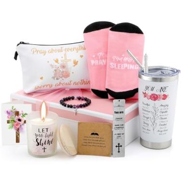 Imagem de Uiifan Conjunto de 8 presentes religiosos para mulheres, cesta de presente cristã, bíblia, presentes de aniversário inspiradores, presentes de batismo para mulheres, Dia das Mães