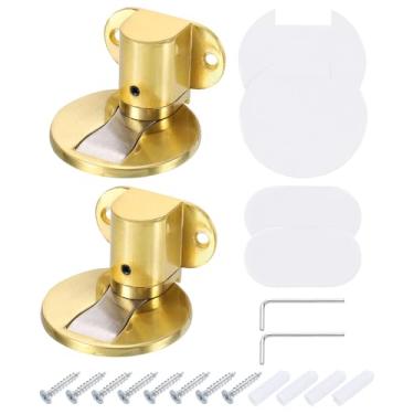 Imagem de uxcell 2 peças de batente magnético de porta, batente de porta de piso magnético silencioso, trava de porta de chão ajustável com fita adesiva e parafusos de absorção de choque para quarto,