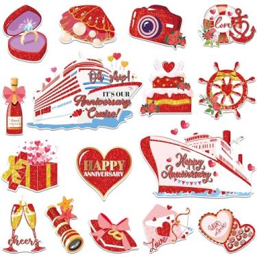Imagem de Decorações de porta de cruzeiro, aniversário magnético, 16 peças de ímãs de porta de cruzeiro de aniversário náutico vermelho, decorações de feliz aniversário para porta de cabine de navio, geladeira,