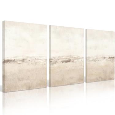 Imagem de Baccone Conjunto de arte de parede abstrata bege com 3 impressões de arte de parede em tela neutra boho imagem abstrata moderna arte abstrata decoração de parede arte minimalista para sala de estar