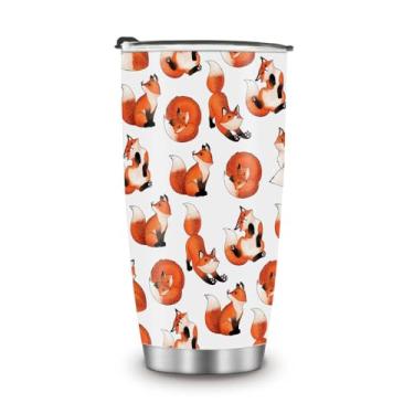 Imagem de WIRESTER Copo de aço inoxidável de 590 ml com tampa, copo isolado a vácuo de parede dupla, caneca de viagem de café para bebidas quentes e frias - Red Fox Funny Playful Postures