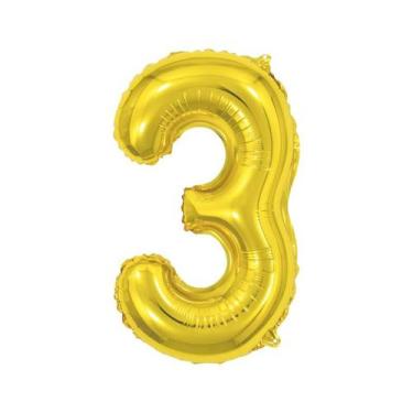 Imagem de Bexiga Balão Metalizado 16 Polegadas 40cm Dourado Número 3 - Warna