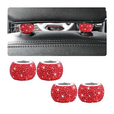 Imagem de Osilly Colares de encosto de cabeça para carro, 4 peças de decoração de anéis para descanso de cabeça de carro, acessórios interiores de diamante de cristal de strass para descanso de cabeça de carro, pingentes de cristal para carro, SUV caminhão (vermelho)