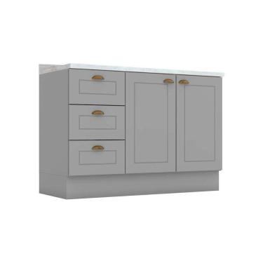 Imagem de Balcão De Cozinha Modulado Para Pia Com Tampo Americana Com 2 Portas E 3 Gavetas 120cm Cinza