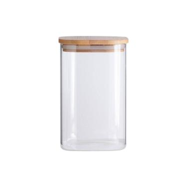 Imagem de Pote 1,1L De Vidro Flat Com Tampa De Bambu Quadrado