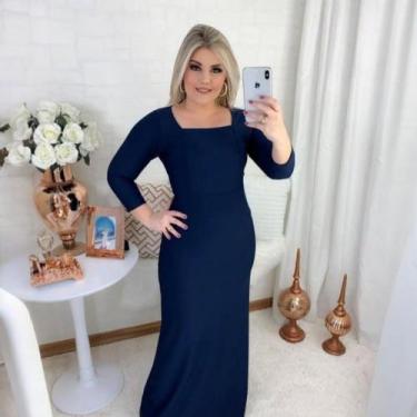 Imagem de Vestido Longo Manga 3/4 Moda Evangélica Feminina 2 - Miss Flower, Azul