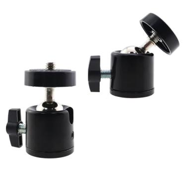 Imagem de KKUANG 2 peças mini cabeça esférica de metal 360 graus universal 1/10.2 cm cabeça esférica giratória sapata universal pequena cabeça para projetor de câmera lanterna suporte tripés luz de enchimento