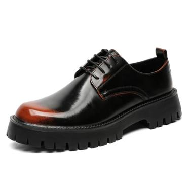 Imagem de Sapatos masculinos de couro plataforma formal Derby de luxo bico redondo sola com cadarço social casual trabalho escritório negócios Oxford, Preto, B, 40
