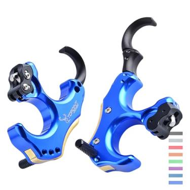 Imagem de POEARCUS Liberação de arco para arco composto - liberação de tensão traseira com alça de dedo 3/4, processamento CNC com contrapeso de latão e pino de polegar integrado para caça de barcos e