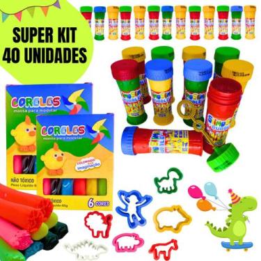 Imagem de Kit Prenda 10 Bolha de Sabão 10 Massa Modelar 20 Cortadores Lembrancin