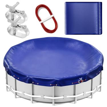 Imagem de Capa de piscina redonda de inverno de 4,5 m para piscinas acima do solo com guincho e cabo, extra grossa durável para impermeabilização e à prova de poeira contra queda de folhas
