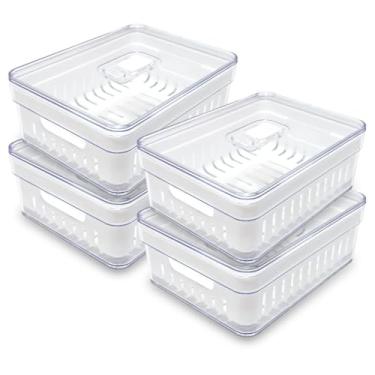 Imagem de Organizador de Geladeira Armario Cozinha 1.9 Litros Acrilico Frutas Legumes e Vegetais (Kit 4, Cesto)