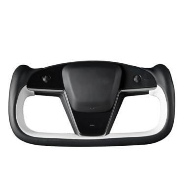 Imagem de MEWANT Capa de volante de couro real Tesla Model S Yoke costurada à mão para Tesla Model S 2021-2023 / Model X 2021-2023 Tesla Yoke Acessórios de volante (estilo 3D)