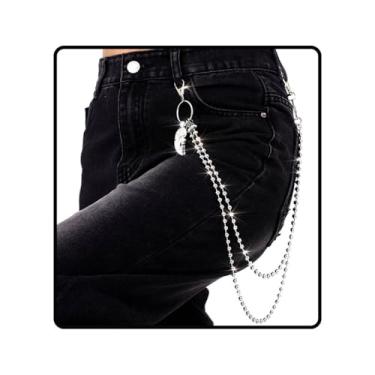 Imagem de Ursumy Corrente de calça punk para homens e mulheres, rebite em camadas, corrente de cinto de pérola prateada, corrente de calça de rock gótico para calças, One size, não, não