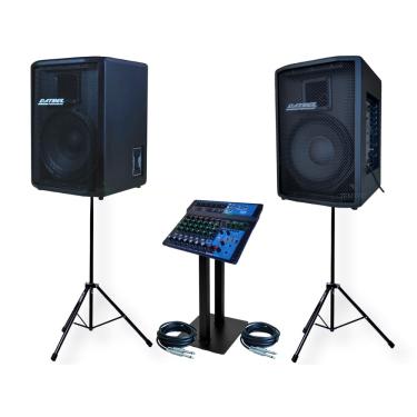 Imagem de Kit caixa som ativa passiva 10P 400W E tripé mesa datrel pro