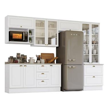 Imagem de Cozinha Completa Americana 7 Peças com Cristaleira - Móveis Henn Branco
