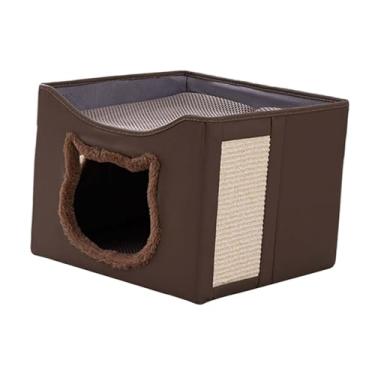 Imagem de Generic Condomínio de cama de gato semi -semi -totalmente fechado coberto grande camada dupla de camada de arranhões modernas lavable cat house caverna, Marrom