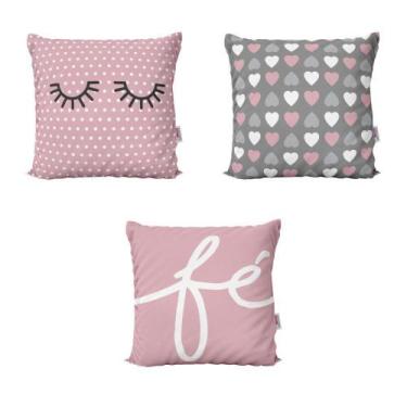 Imagem de Almofadas Decorativas Rose E Cinza Fé Cílios Para Sofá 40X40 - Novadec