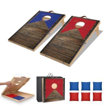 Imagem de HQGZQL Conjunto De Tabuleiro Cornhole Portátil 2 Pés X 1 Pé Com 6 Sacos Feijão, Jogos Dobráveis Para Adultos E Crianças, Arremesso Ambientes Internos Ou Externos, Tarvel Quintal (Madeira Escura)