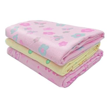 Imagem de Kit 3 Pçs Cueiro Manta Flanelado 80X60Cm Bebe Infantil Rosa
