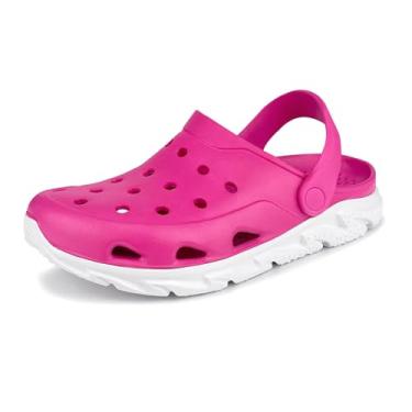 Imagem de Tamancos de jardim masculinos e femininos com suporte de arco, sem sexo leve sem cadarço com dupla cor, sandália antiderrapante para uso ao ar livre, praia, jardim, piscina, interior, Rosa choque