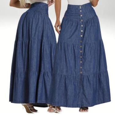 Imagem de Saia Longa Jeans Premium Feminina  Sem Elastano Evangelica Estilosa - 