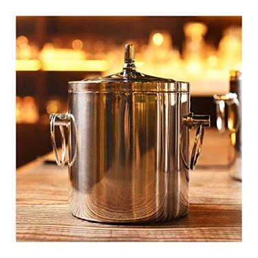 Imagem de FTOQWZXV Balde de gelo bar cerveja coquetel bebida pequeno balde de gelo com tampa restaurante champanhe filtro balde duplo aço inoxidável armazenamento doméstico bebidas cooler/Be