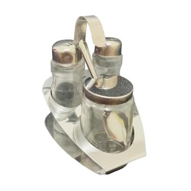 Imagem de Galheteiro Vinagre Azeiteiro Pimenteiro Suporte 4 Peças em Inox