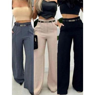 Imagem de Kit 3 calças pantalona risco alfaiataria feminina - NoBrand, Kit3preto