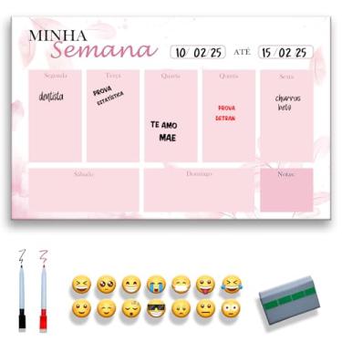 Imagem de Quadro Lousa Planejador Mensal/Planejamento Semanal/Planner/Planner Parede 40x60 Metal - Quadro Branco 2 canetas e 12 imãs (ROSA, 40x60)