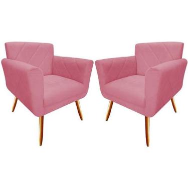 Imagem de Kit 2 Poltronas Decorativa Sabrina Suede Rosa Pés Madeira Mz Decor - M