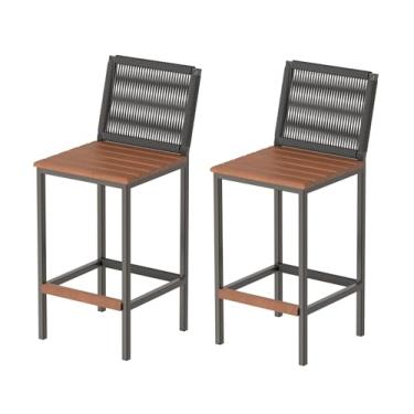 Imagem de Conjunto 2 Banqueta Bahamas Alta Madeira Peroba com Encosto de Corda Náutica Preto