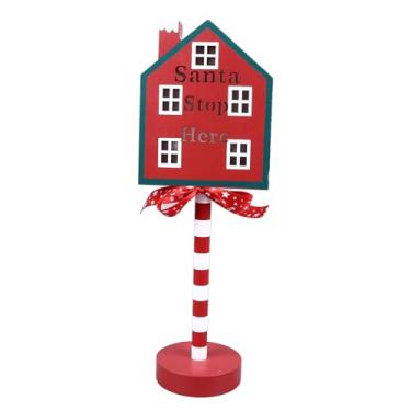 Imagem de Luz Decorativa de Natal de Madeira, Decoração de Placas de Estrada Em Colorida Papai Stop Aqui, Assine Ao Ar Livre para Férias, Festa, Quintal, Jardim (Casa 11.3x8x33cm)
