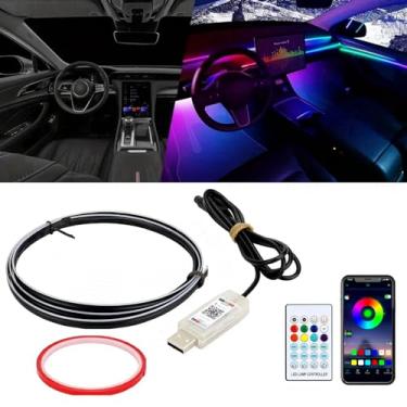 Imagem de Goodream Kit de iluminação ambiente de carro interior, 109 cm RGB USB LED ultrafino, fita acrílica, acessórios neon para carros, caminhões, SUV, console central, painel com aplicativo e controle