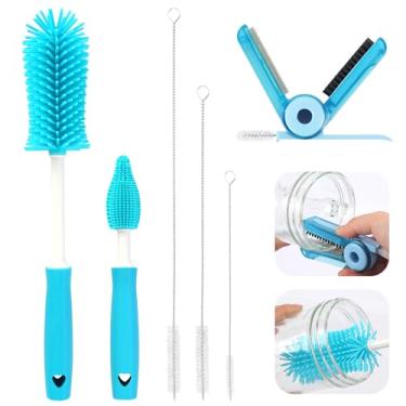 Imagem de Sosmar Pacote com 6 limpadores de garrafas de água, kit de escova de limpeza de copos Stanley com escova longa de silicone, escova de limpeza de canudo de 3 tamanhos, copo limpador de lacunas de